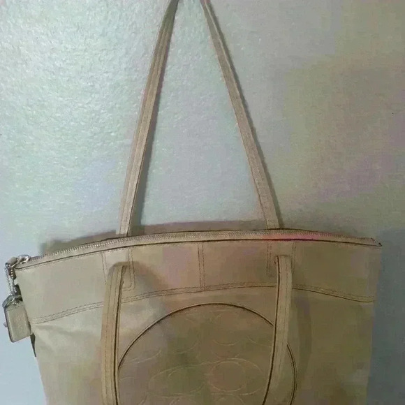 Coach Laura Signature Taupe Large Leather Tote Shoulder Bag - Picture 10 of 16